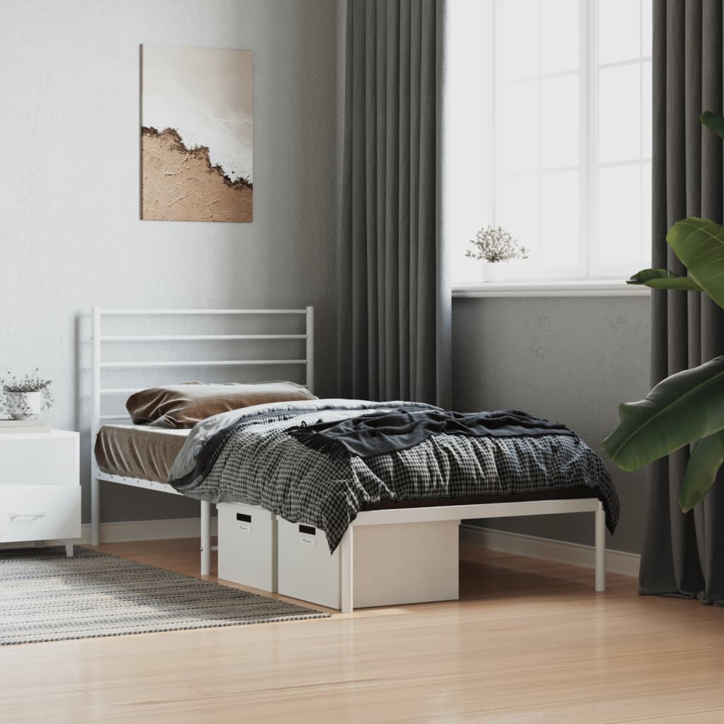 Estrutura de cama com cabeceira 75x190 cm metal branco