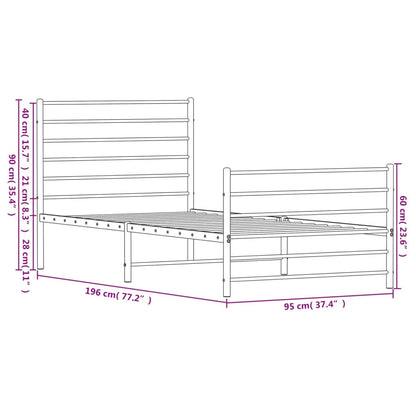 Estrutura de cama com cabeceira e pés 90x190 cm metal branco