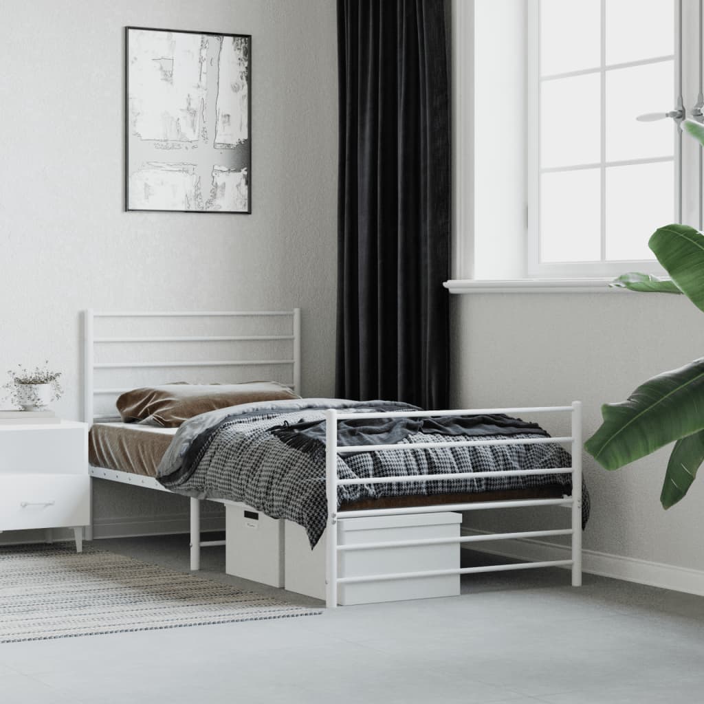 Estrutura de cama com cabeceira e pés 90x190 cm metal branco