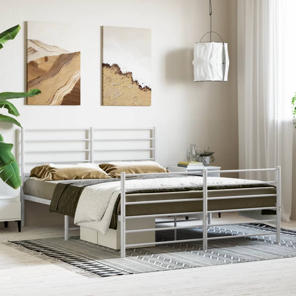 Estrutura de cama com cabeceira e pés 120x190 cm metal branco