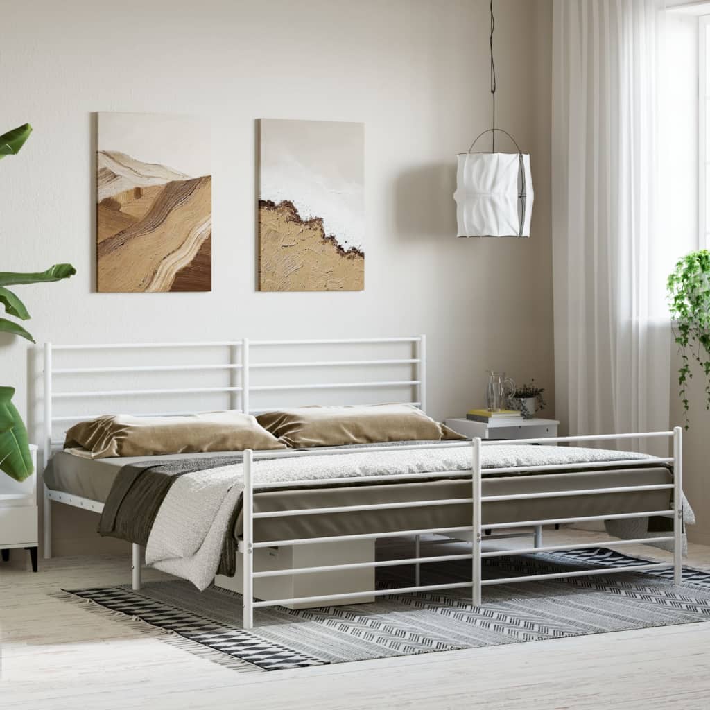 Estrutura de cama com cabeceira e pés 200x200 cm metal branco