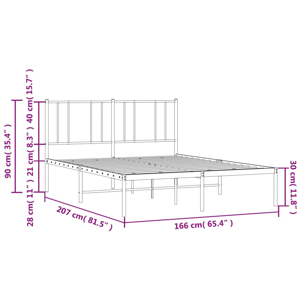 Estrutura de cama com cabeceira 160x200 cm metal preto