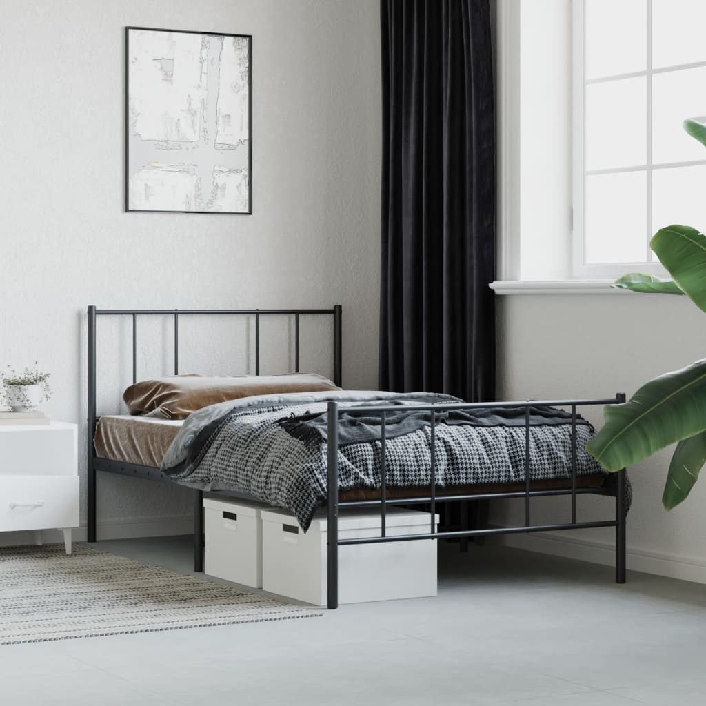 Estrutura de cama com cabeceira e pés 75x190 cm metal preto