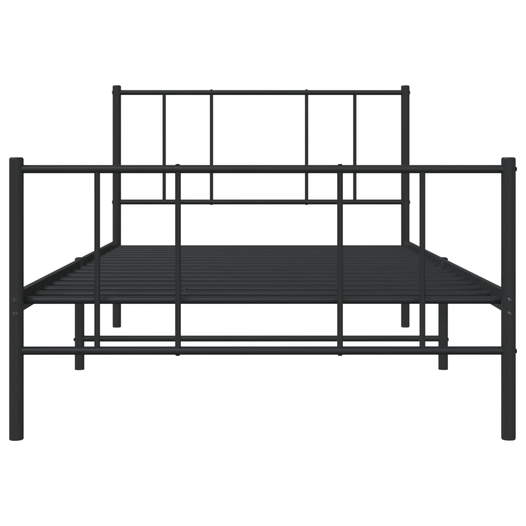 Estrutura de cama com cabeceira e pés 75x190 cm metal preto