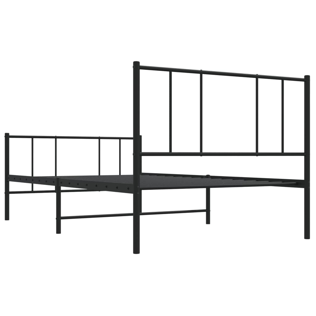 Estrutura de cama com cabeceira e pés 75x190 cm metal preto