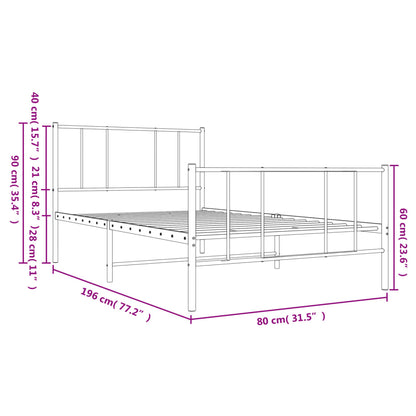 Estrutura de cama com cabeceira e pés 75x190 cm metal preto