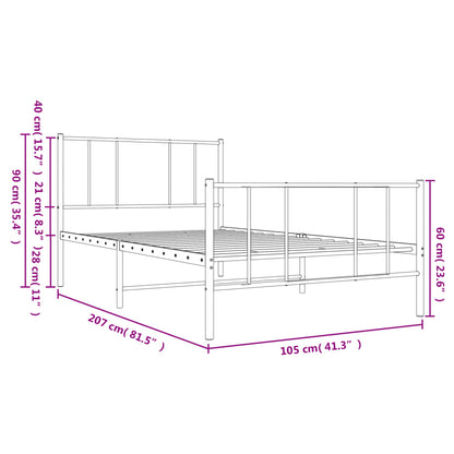 Estrutura de cama com cabeceira e pés 100x200 cm metal preto