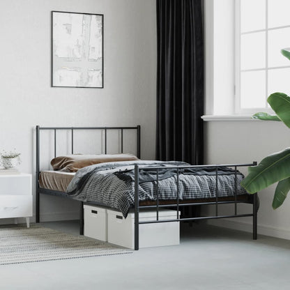 Estrutura de cama com cabeceira e pés 107x203 cm metal preto