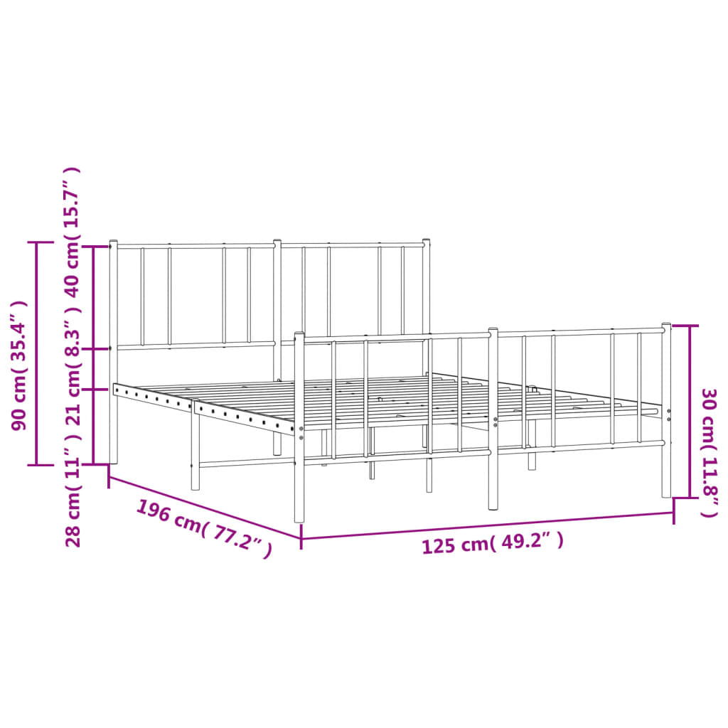 Estrutura de cama com cabeceira e pés 120x190 cm metal preto