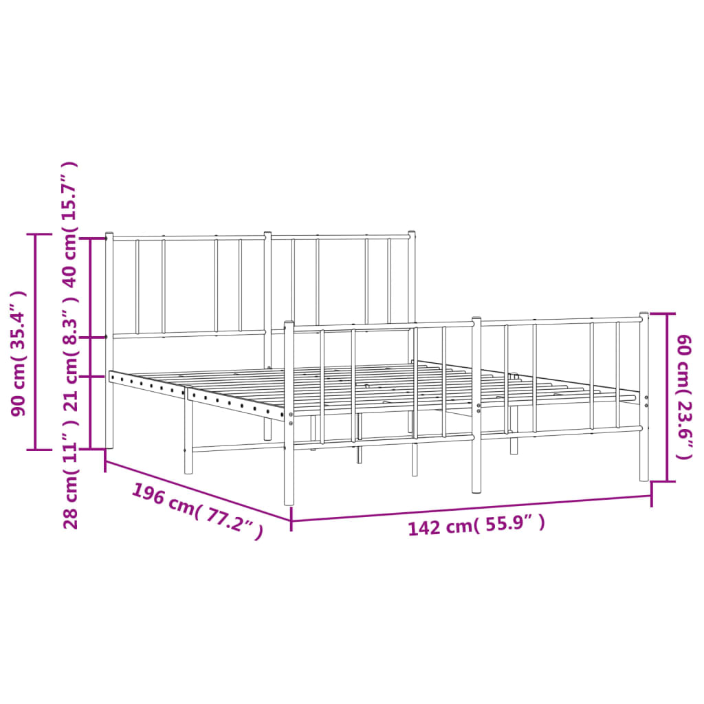 Estrutura de cama com cabeceira e pés 135x190 cm metal preto