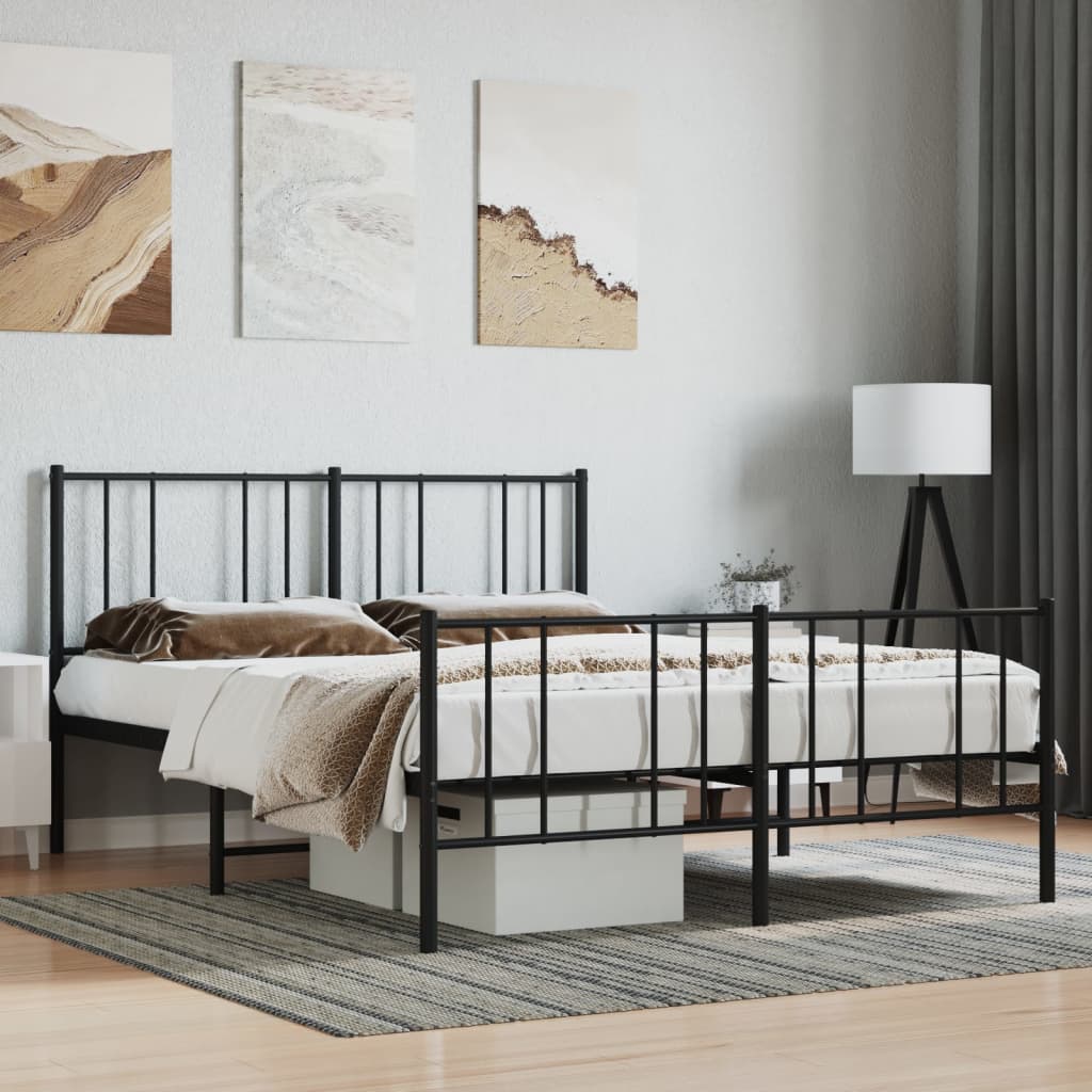 Estrutura de cama com cabeceira e pés 135x190 cm metal preto