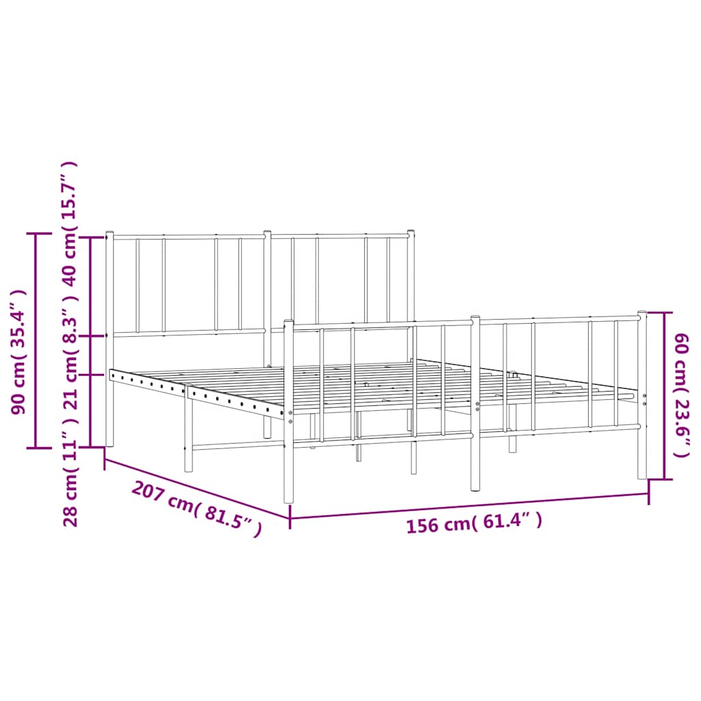 Estrutura de cama com cabeceira e pés 150x200 cm metal preto