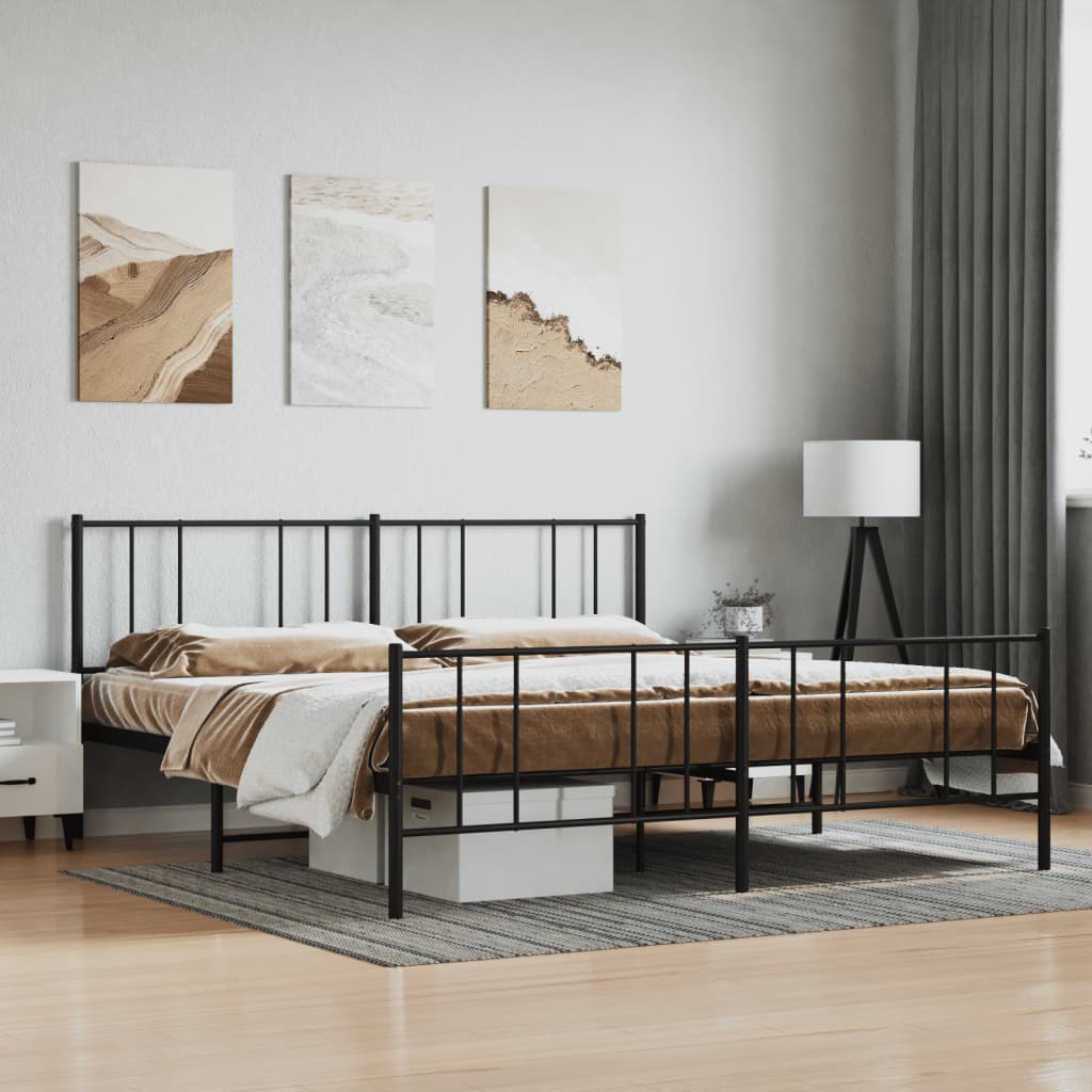 Estrutura de cama com cabeceira e pés 193x203 cm metal preto