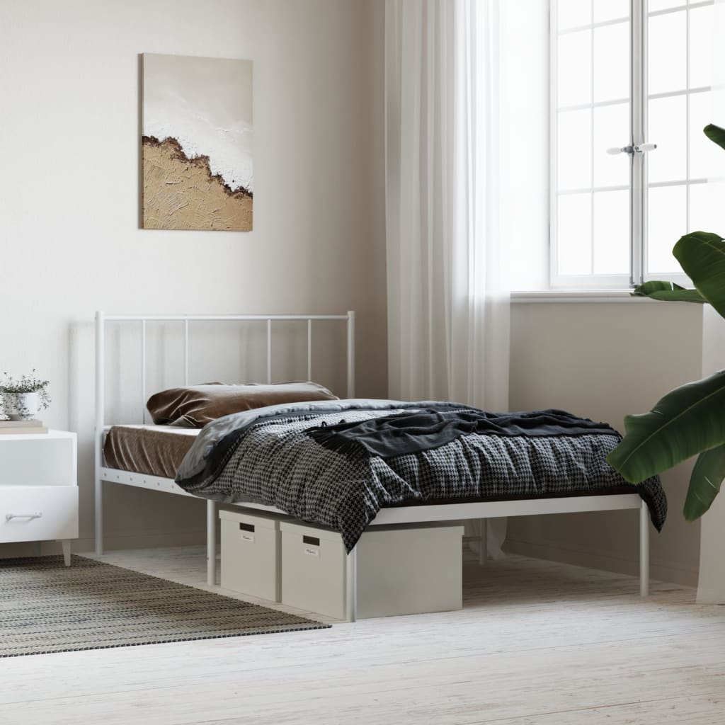 Estrutura de cama com cabeceira 75x190 cm metal branco