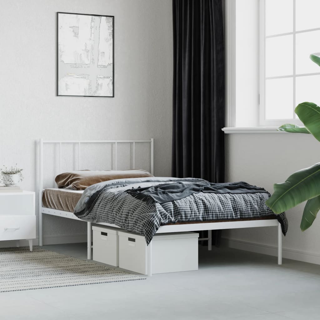 Estrutura de cama com cabeceira 75x190 cm metal branco