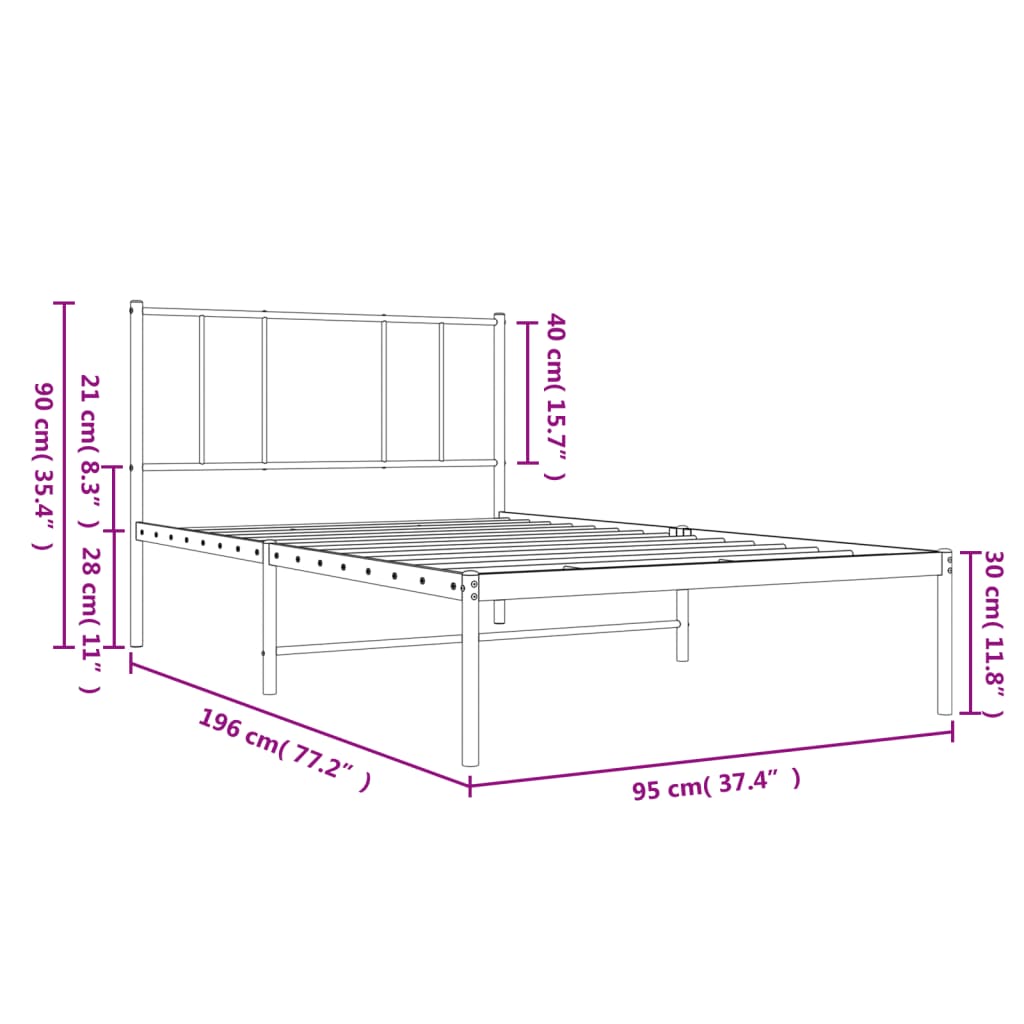 Estrutura de cama com cabeceira 90x190 cm metal branco