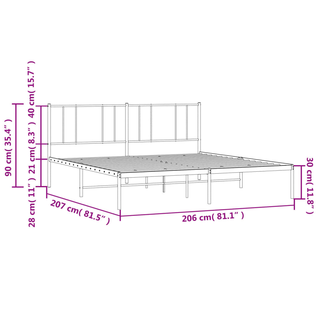 Estrutura de cama com cabeceira 200x200 cm metal branco