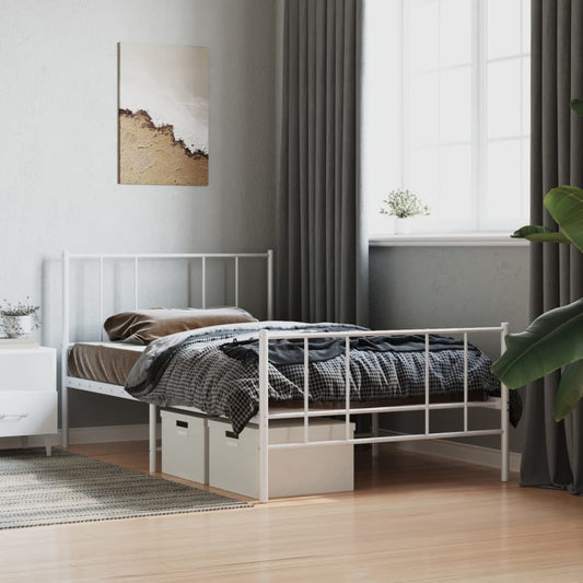 Estrutura de cama com cabeceira e pés 90x190 cm metal branco