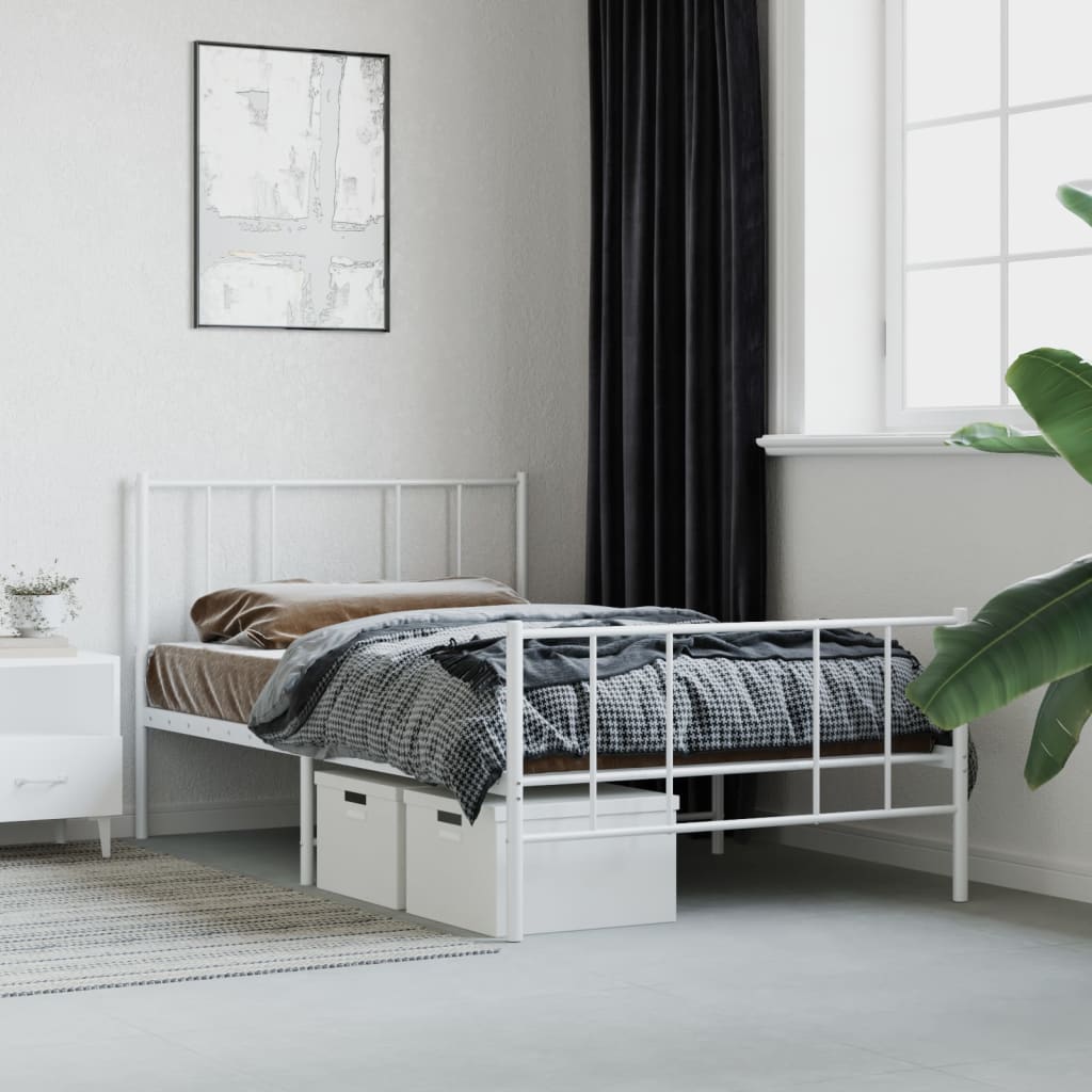 Estrutura de cama com cabeceira e pés 90x200 cm metal branco