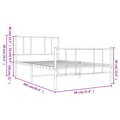 Estrutura de cama com cabeceira e pés 90x200 cm metal branco