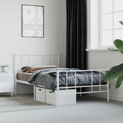 Estrutura de cama com cabeceira e pés 100x190 cm metal branco