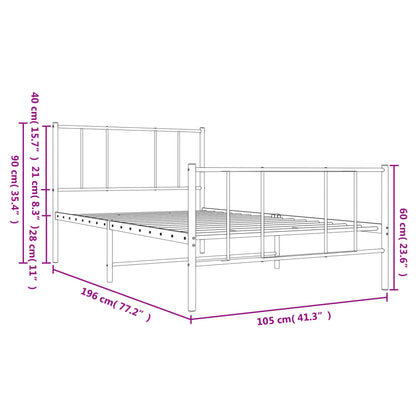 Estrutura de cama com cabeceira e pés 100x190 cm metal branco