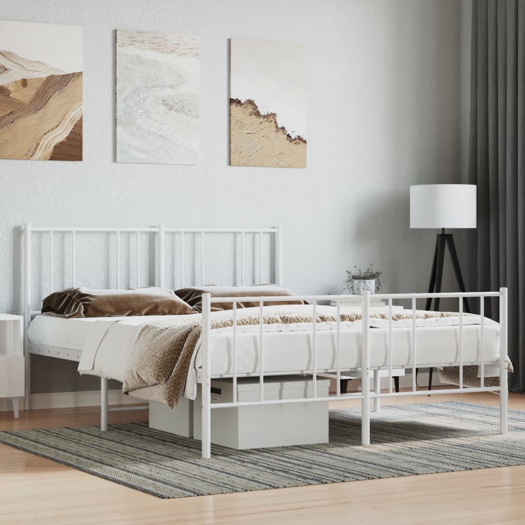 Estrutura de cama com cabeceira e pés 120x190 cm metal branco