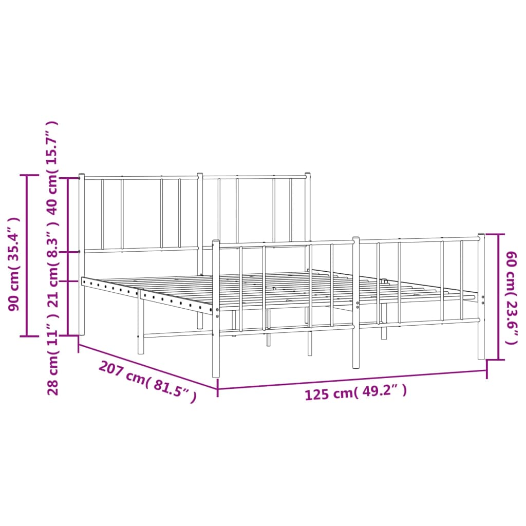 Estrutura de cama com cabeceira e pés 120x200 cm metal branco