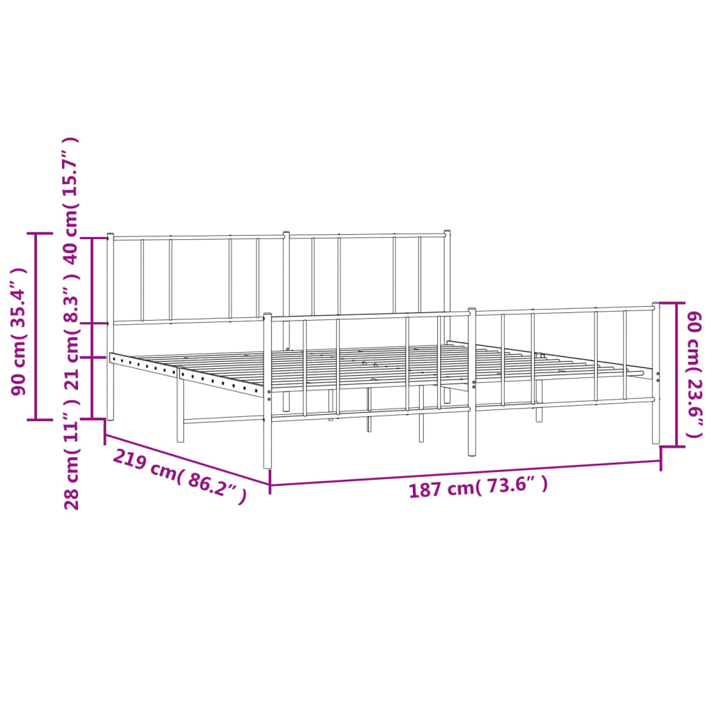 Estrutura de cama com cabeceira e pés 183x213 cm metal branco