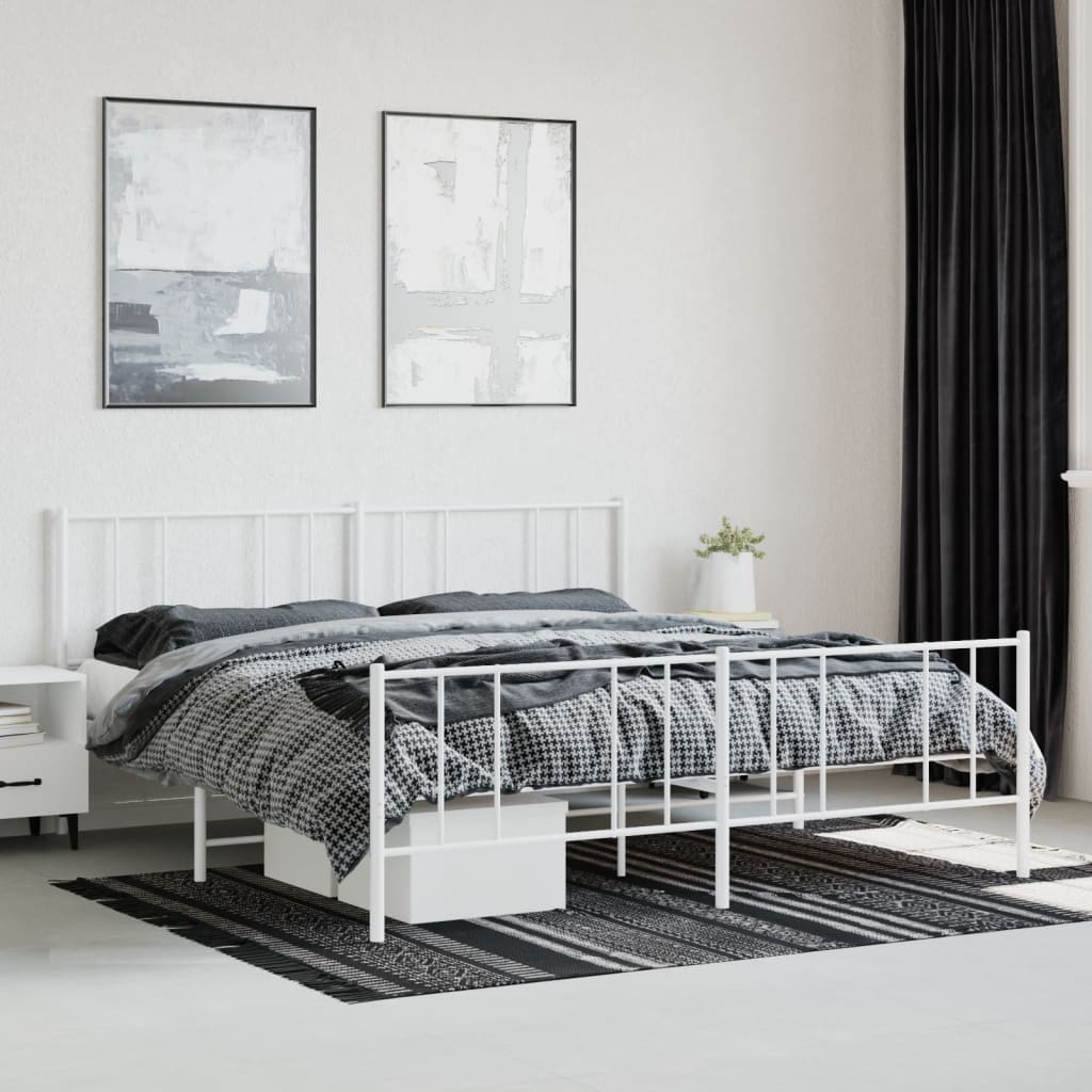 Estrutura de cama com cabeceira e pés 193x203 cm metal branco