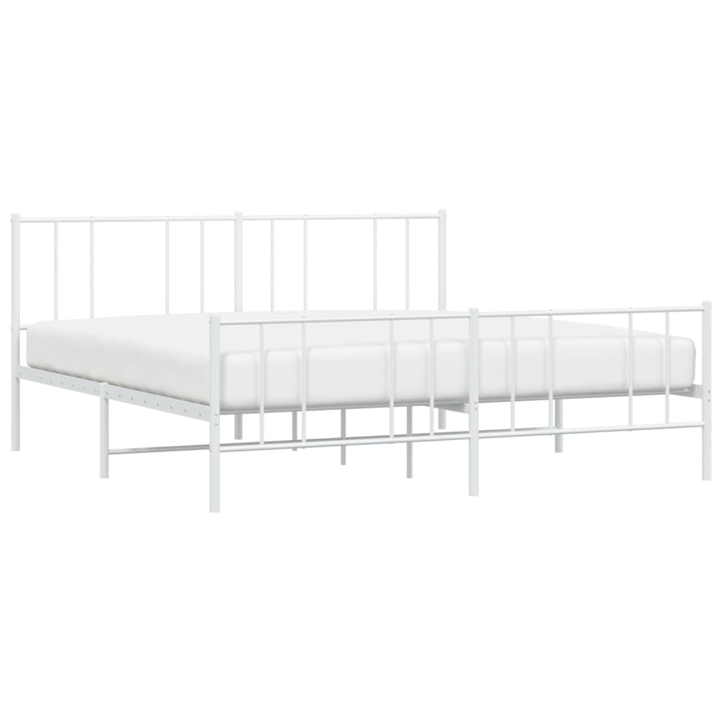 Estrutura de cama com cabeceira e pés 200x200 cm metal branco