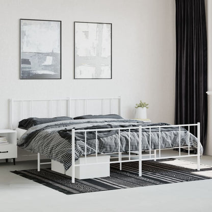 Estrutura de cama com cabeceira e pés 200x200 cm metal branco