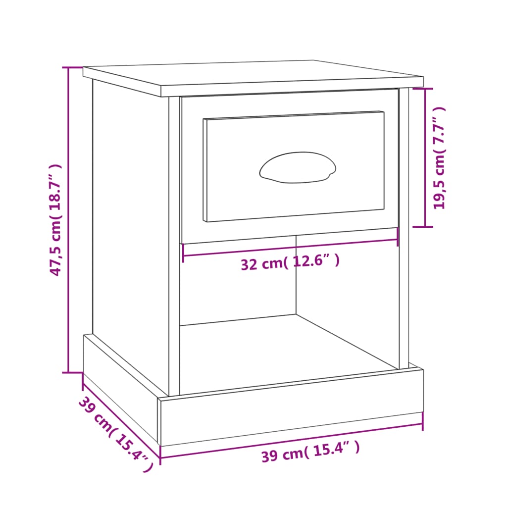 Mesa cabeceira 39x39x47,5cm derivados madeira branco brilhante