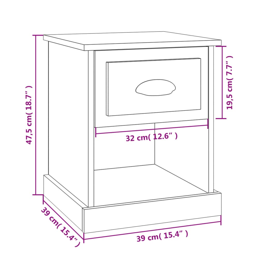 Mesa de cabeceira 39x39x47,5 cm derivados madeira cinza cimento