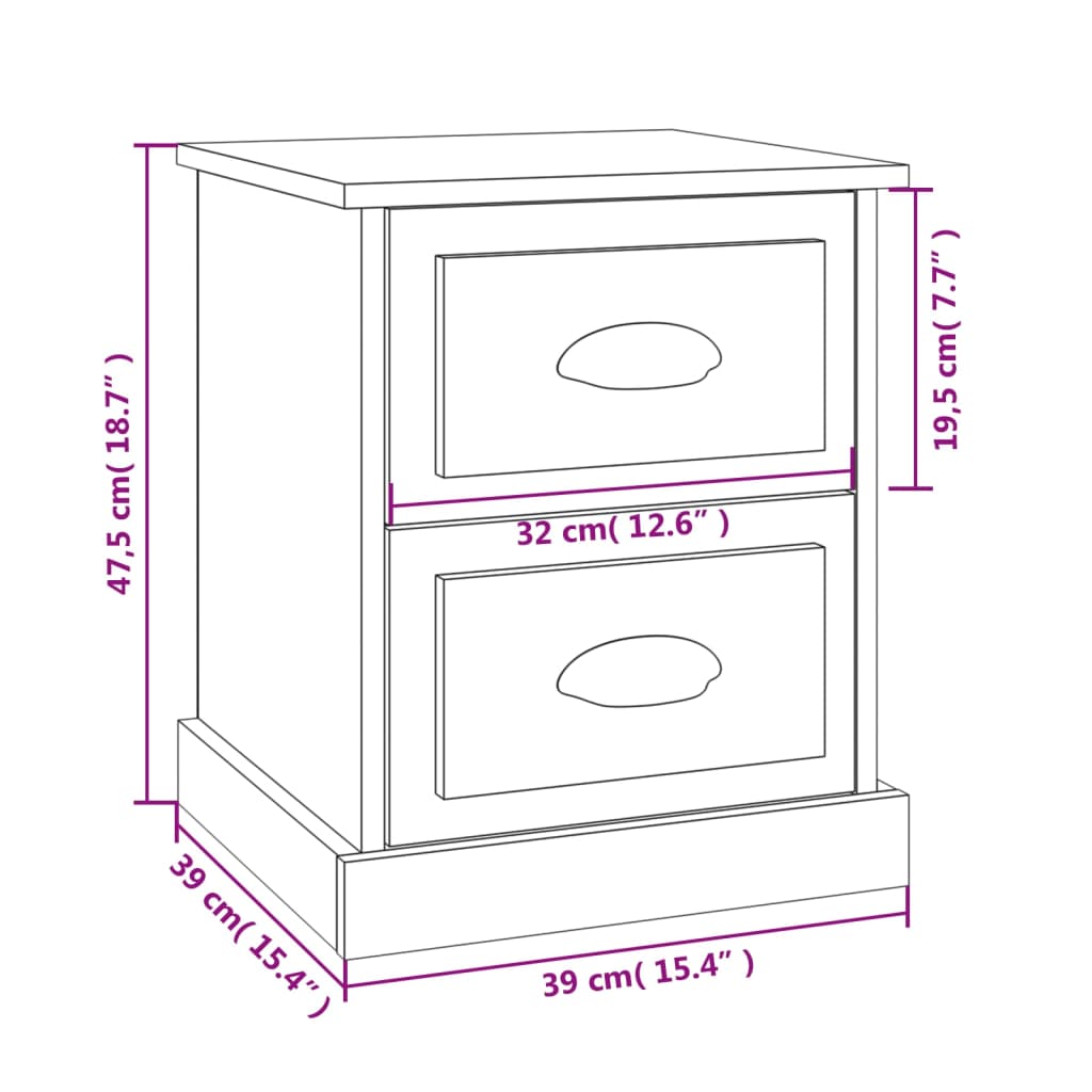 Mesa cabeceira 39x39x47,5 cm derivados madeira carvalho fumado