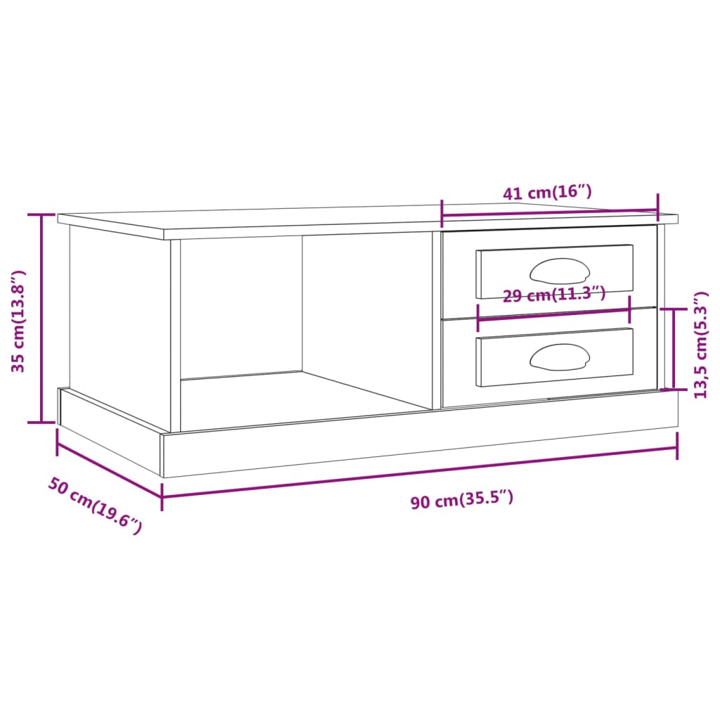 Mesa de centro 90x50x35 cm derivados de madeira branco