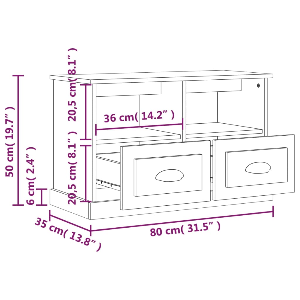 Móvel de TV 80x35x50 cm derivados de madeira branco