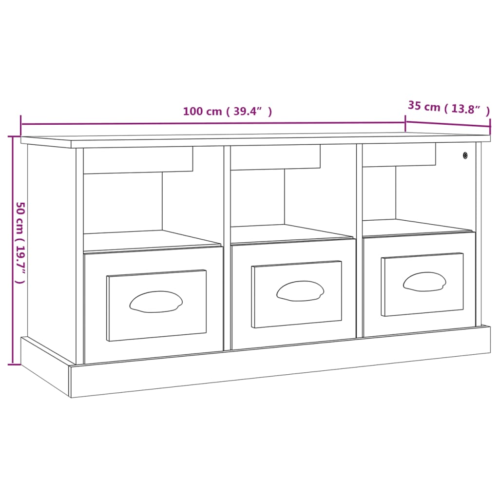 Móvel p/ TV 100x35x50 cm derivados de madeira branco brilhante