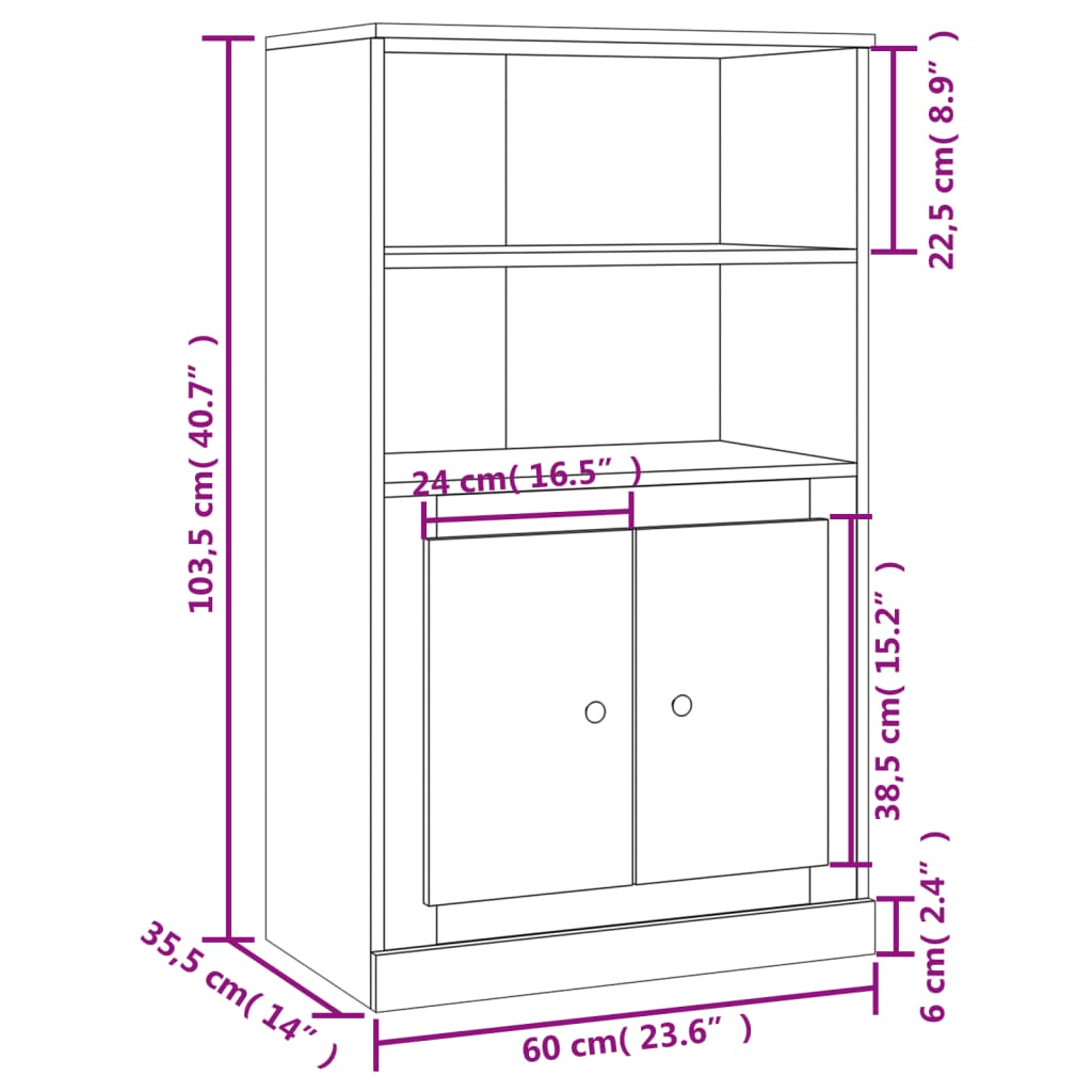 Armário alto derivados madeira 60x35,5x103,5cm branco brilhante