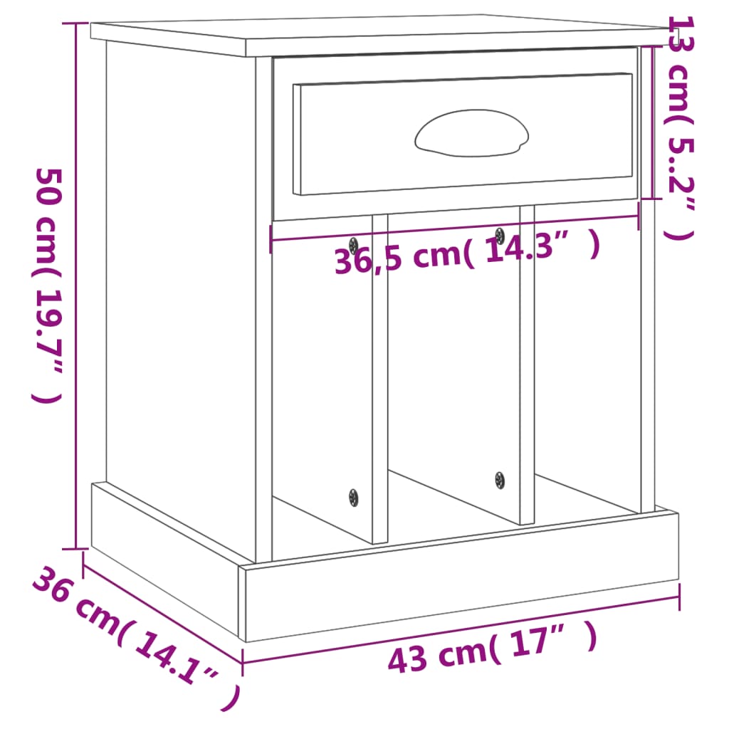 Mesa de cabeceira 43x36x50 cm branco