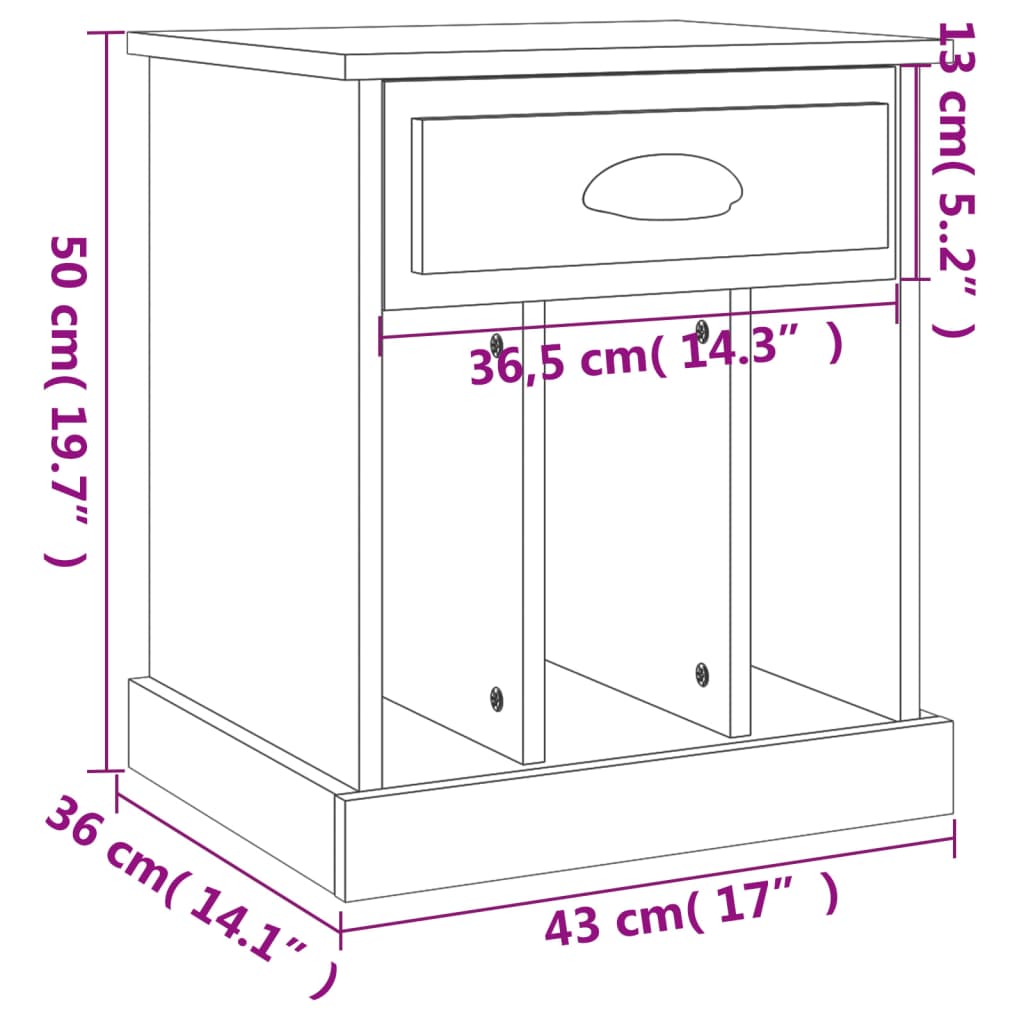 Mesa de cabeceira 43x36x50 cm preto