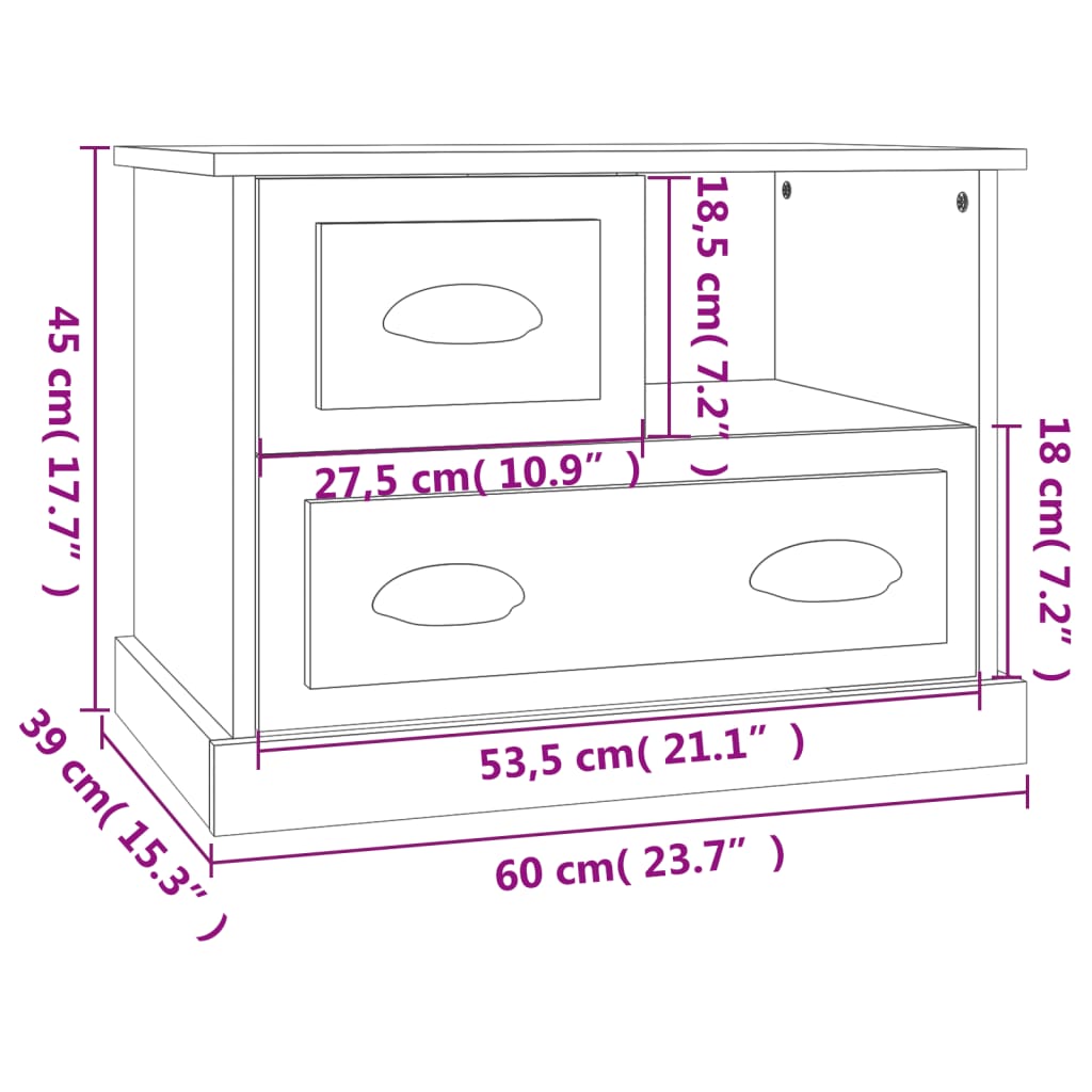 Mesa de cabeceira 60x39x45 cm preto