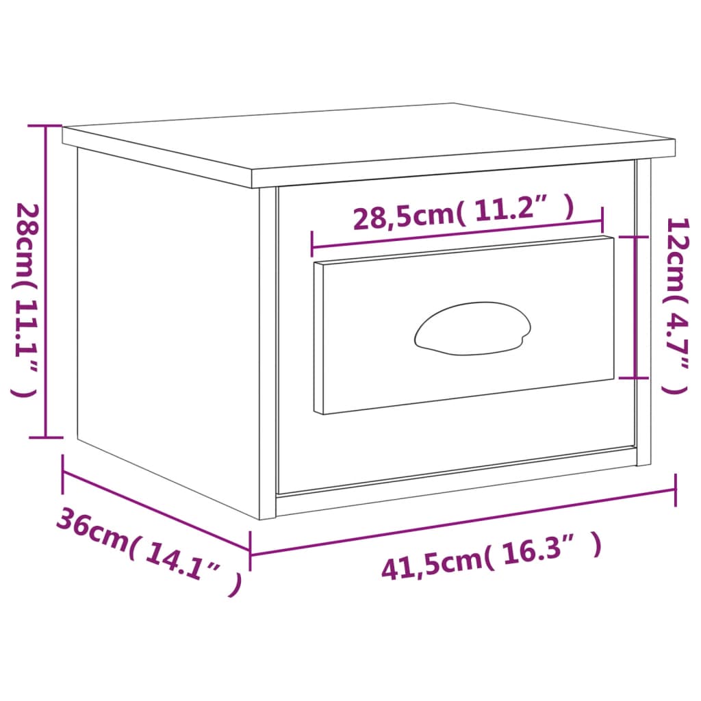 Mesa de cabeceira de parede 41,5x36x28 cm preto