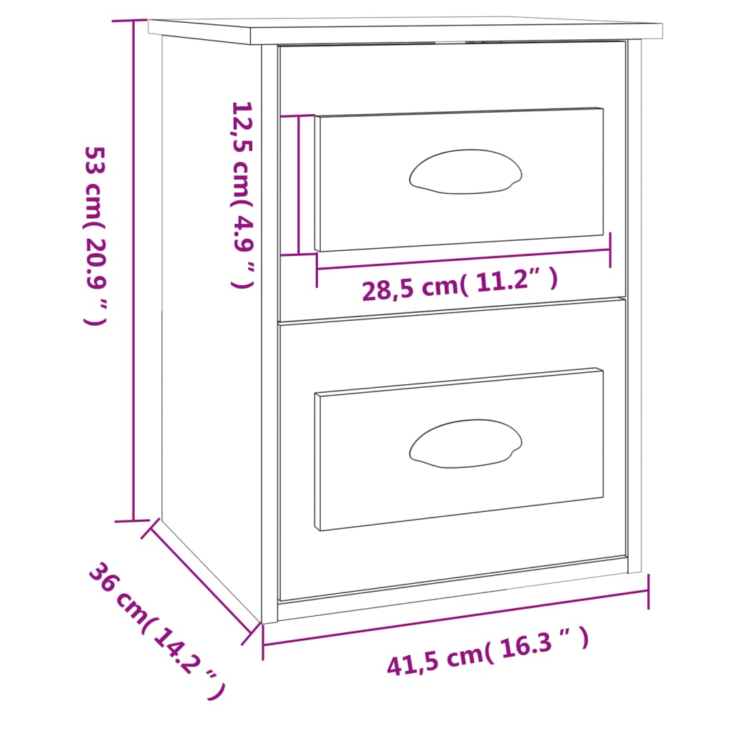 Mesa de Cabeceira de Parede Vinta Suspensa com 2 Gavetas - Branco Brilhante - Design Vintage