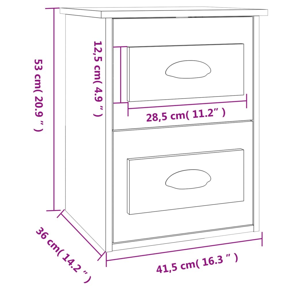 Mesa de Cabeceira de Parede Vinta Suspensa com 2 Gavetas - Madeira Rústica - Design Vintage