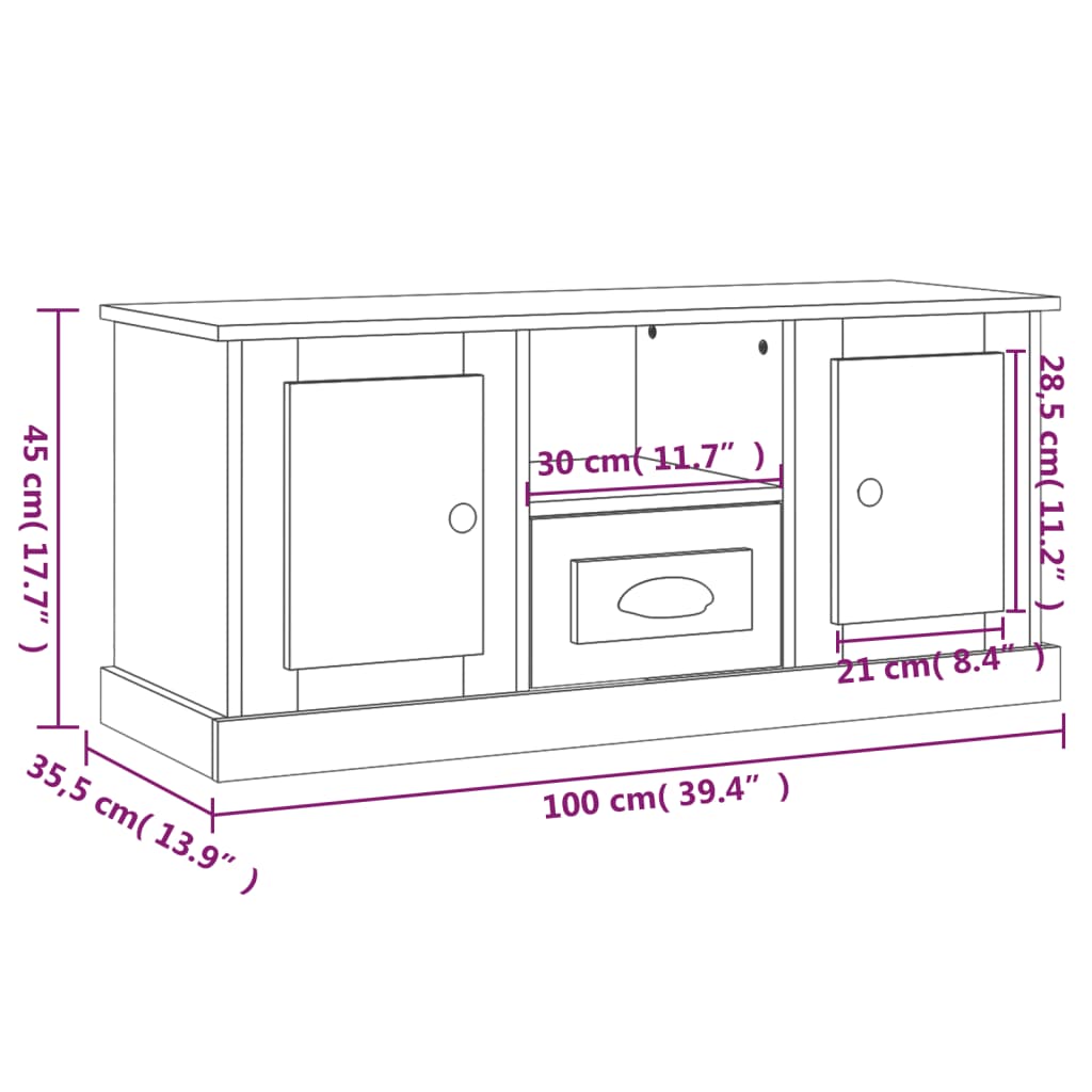 Móvel de TV 100x35,5x45 cm derivados de madeira branco