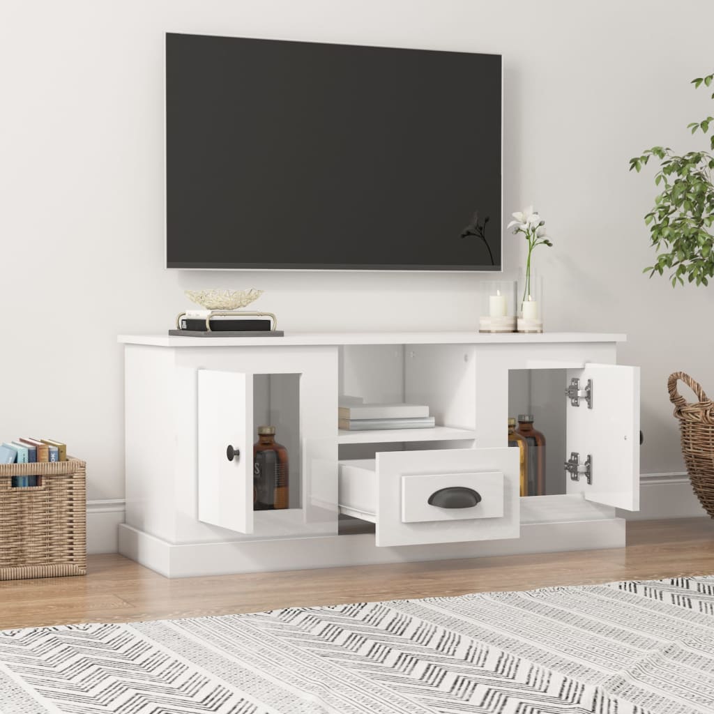 Móvel de TV 100x35,5x45 cm derivados madeira branco brilhante