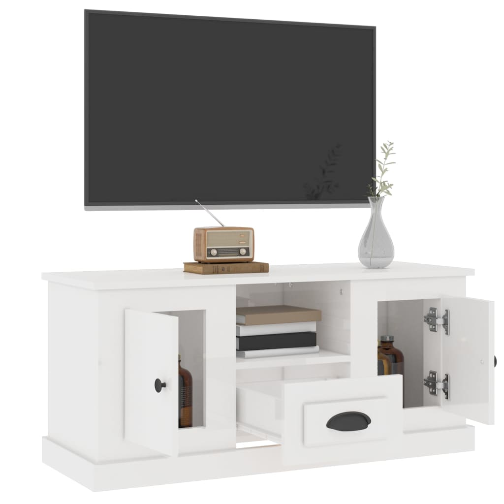 Móvel de TV 100x35,5x45 cm derivados madeira branco brilhante