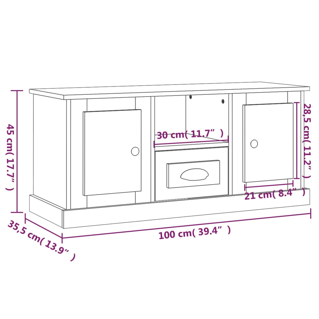 Móvel de TV 100x35,5x45 cm derivados de madeira cinzento sonoma