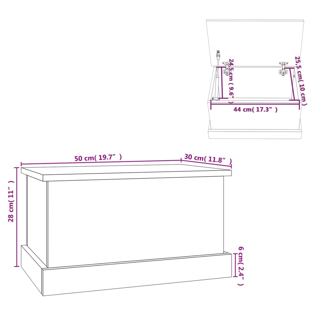 Caixa de arrumação 50x30x28 cm deriv. madeira branco brilhante